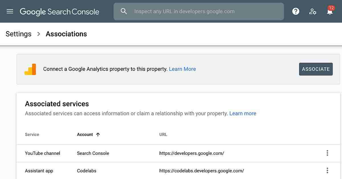 google search console associations